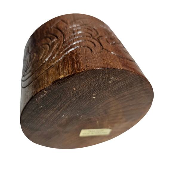 1960s Teak Wood Hand Carved Tea Canister With Lid Round Container Tiki Jar - Picture 6 of 7